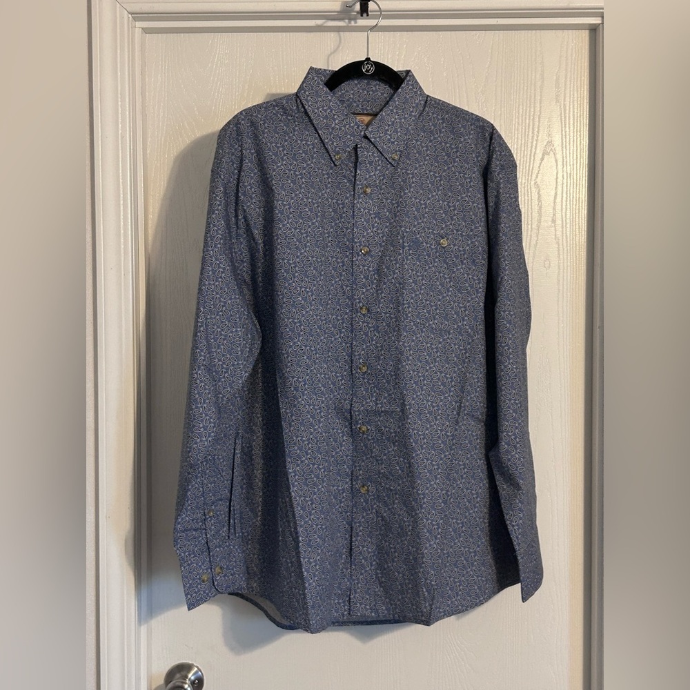 Wrangler | Men's Navy Patterned Button Down Shirt | Size Large